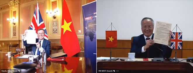 Đại diện Việt Nam và Anh tại cuộc họp trực tuyến. Ảnh: ĐSQ Anh tại Việt Nam