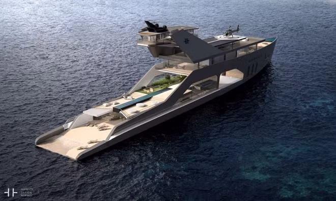 Chiếc du thuyền này dài hơn 100 m, và được thiết kế để hoạt động như trung tâm vui chơi giải trí di động trên biển dành cho các tỷ phú.