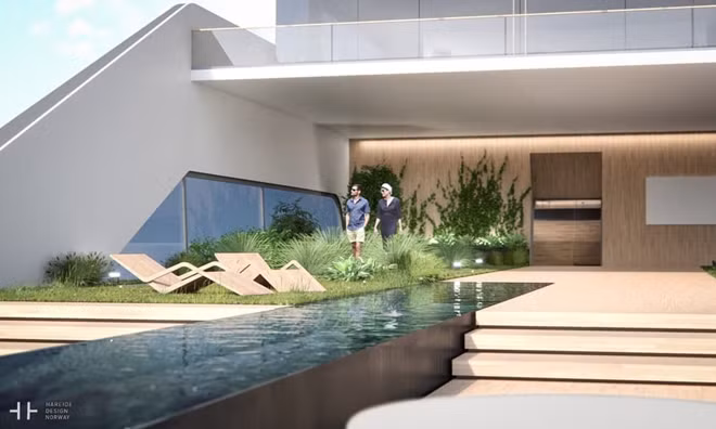 Bể bơi rộng 20m nằm giữa boong du thuyền.