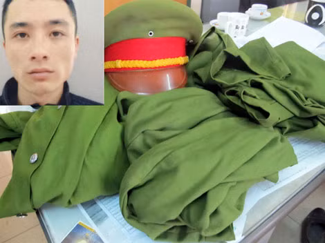 Ba bộ trang phục Cảnh sát mà Đặng Xuân Hồng (ảnh nhỏ) mua về để lừa đảo.