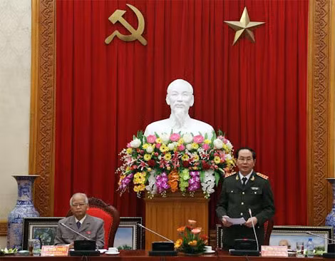 Đại tướng Trần Đại Quang, Ủy viên Bộ Chính trị, Bí thư Đảng ủy Công an Trung ương, Bộ trưởng Bộ Công an phát biểu tại buổi Lễ.