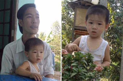 Bé Thiên Phước bên cha, anh Đặng Văn A - Cậu bé bị chôn sống năm nào nay đã lớn, khỏe.