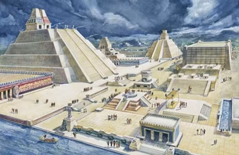 Tenochtitlan qua bức tranh của họa sĩ hiện đại Mexico Diego Rivera.