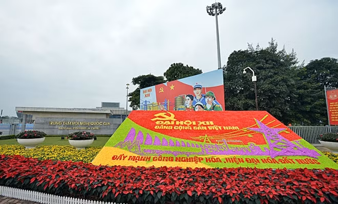 Trước cửa Trung tâm Hội nghị Quốc gia Mỹ Đình. Ảnh P.Hải