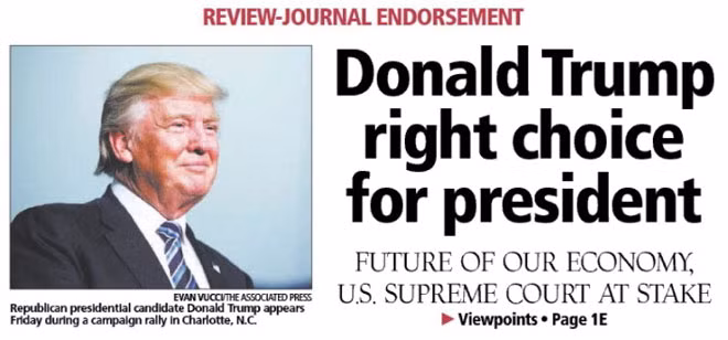 Las Vegas Review Journal là tờ báo lớn duy nhất ở Mỹ lên tiếng ủng hộ ông Donald Trump khi còn tranh cử.