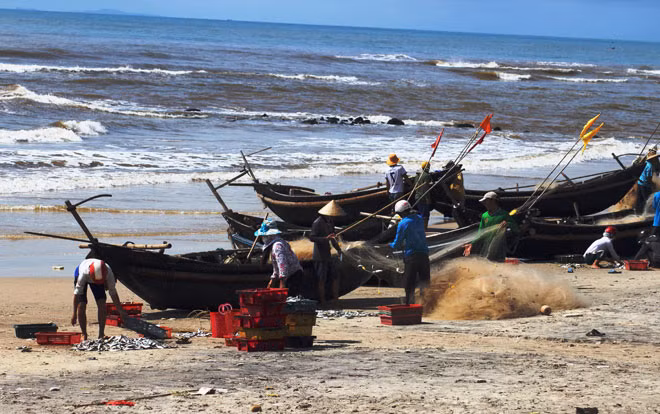Bà con ngư dân thị trấn Cửa Việt tiếp tục vươn khơi bám biển.