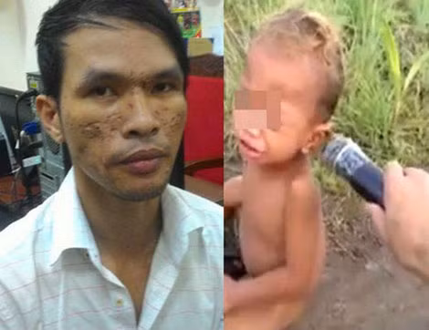Hình ảnh liên quan đến hành vi hành hạ trẻ em của đối tượng Nguyễn Thành Dũng.