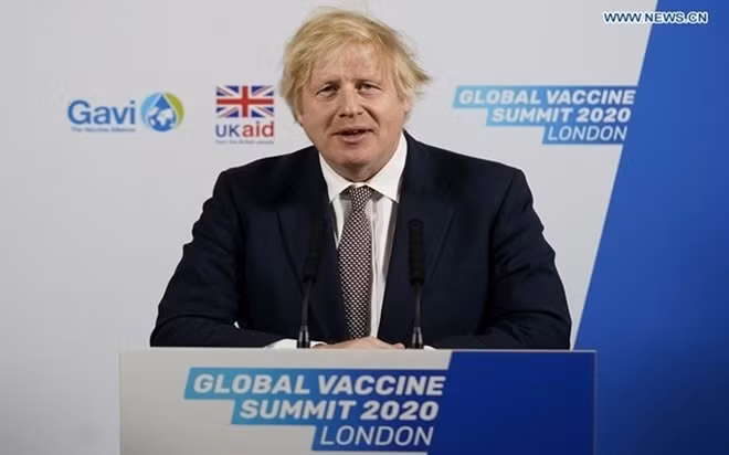 Thủ tướng Boris Johnson phát biểu tại Hội nghị Thượng đỉnh vaccine toàn cầu 2020. Ảnh: Tân Hoa xã