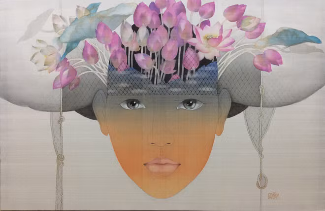 Tác phẩm “Sen”, 2017, lụa của tác giả Vũ Đình Tuấn. Tác phẩm “Sen”, 2017, lụa của tác giả Vũ Đình Tuấn.