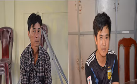 2 đối tượng Đức (áo sọc) và Long.