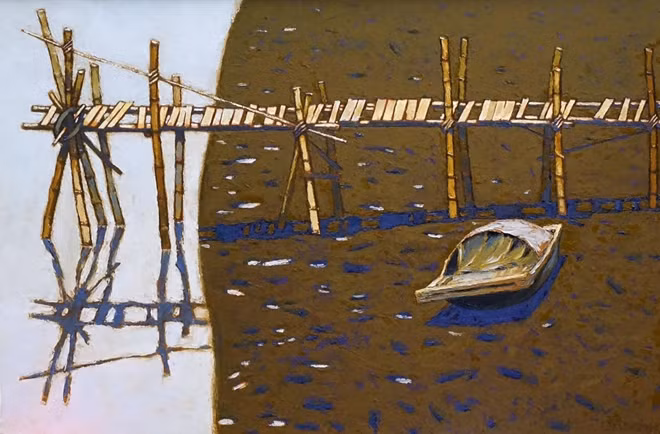 Buổi trưa ở bến cá Ngọc Hải (sơn dầu, 80cmx120cm, 2017)
