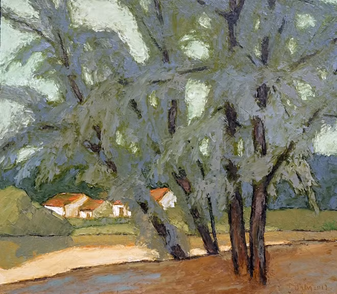 Những cây phi lao bên hồ (sơn dầu, 70cmx80cm, 2017)