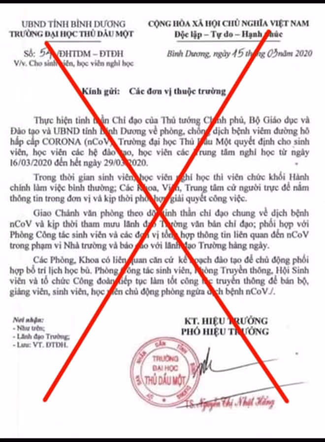 Văn bản giả mạo cho sinh viên nghỉ học (ảnh CTV)