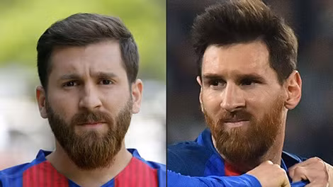 Rất khó phân biệt Reza Parastesh (bên trái) và siêu sao Lionel Messi.