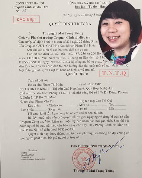 Đối tượng Phạm Thị Hiền và quyết định truy nã.