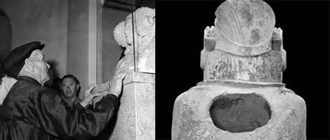Manuel Campello và “Dama de Elche” năm 1958 và phía sau “Dama de Elche”.