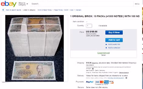 Một cọc 1.000 tờ 1.000 đồng có giá gần 4 triệu Một cọc 1.000 tờ 1.000 đồng có giá gần 4 triệu