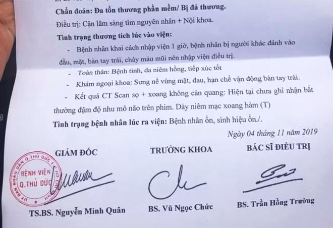 Chẩn đoán của bác sỹ sau khi PV K.N bị đánh nhập viện