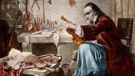 Nghệ nhân Antonio Stradivari tại xưởng chế tác đàn của mình.