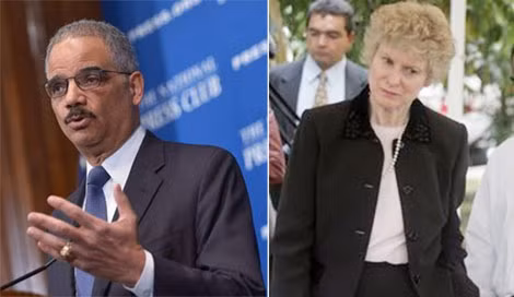 Bộ trưởng Tư pháp Eric Holder (trái); Mary Lee Warren - lãnh đạo Ban chuyên trách về các loại ma túy và chất gây nghiện nguy hiểm của DEA.