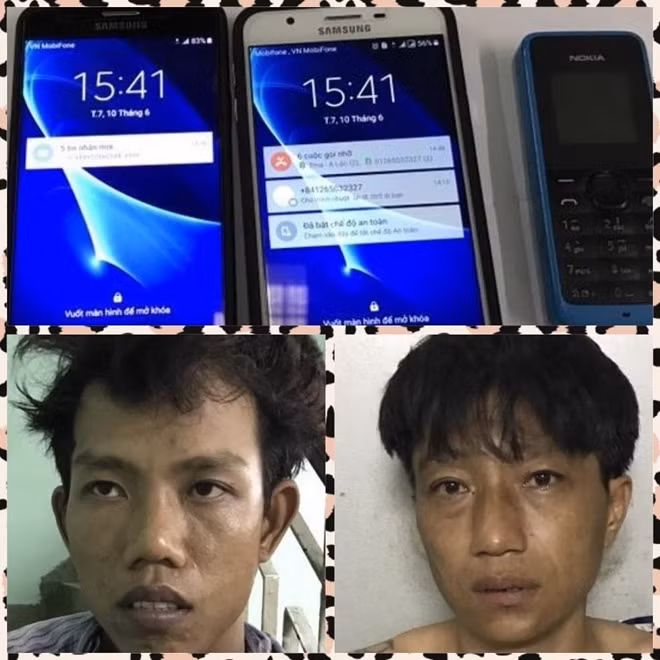 Hai đối tượng và tang vật tại cơ quan điều tra