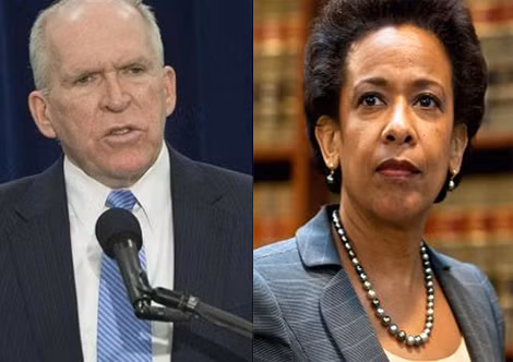 Giám đốc CIA John Brennan (trái) và Bộ trưởng Tư pháp Loretta Lynch.