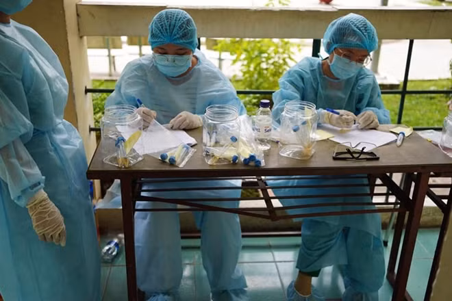 Nhân viên y tế lấy mẫu xét nghiệm COVID-19