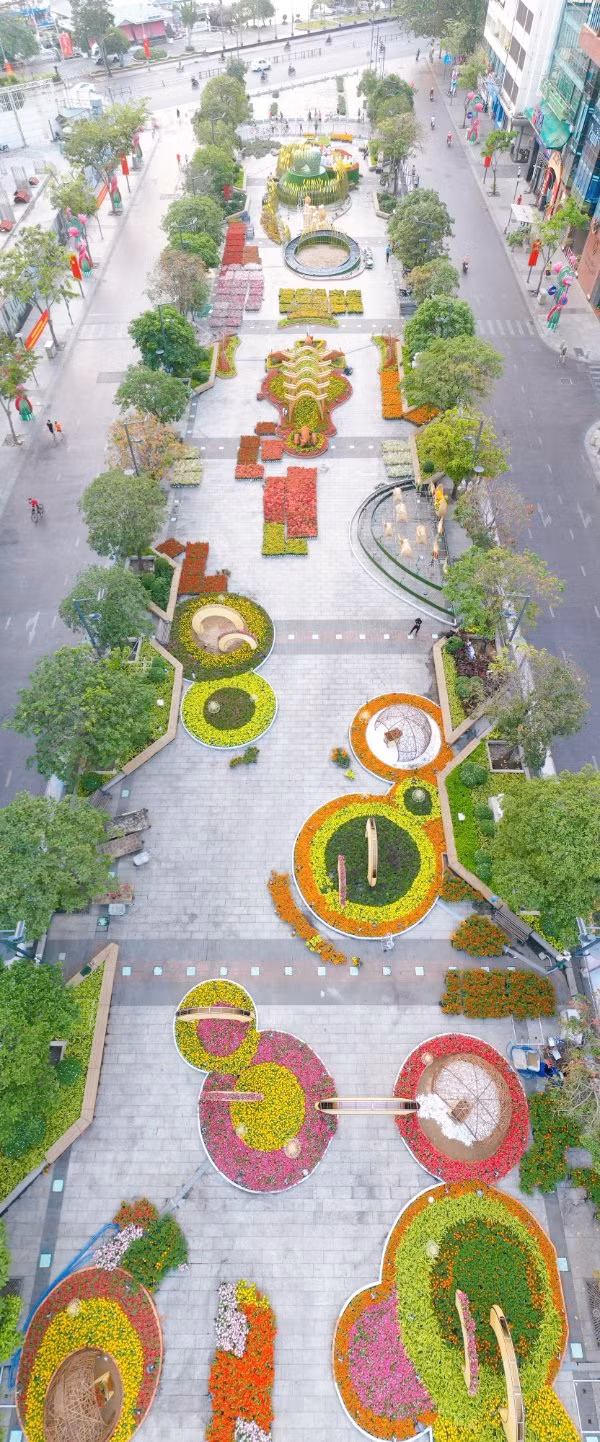 Đường hoa Nguyễn Huệ nổi bật với những thảm hoa đặc sắc.