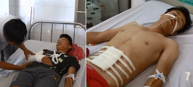 Trung úy Trần Mạnh Cường và Thượng sĩ Hoàng Văn Cường đang điều trị tại bệnh viện.