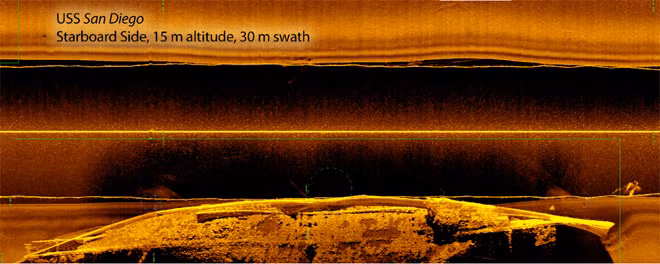 Hình ảnh quét sonar sườn của xác tàu tháng 6-2017 - Theo www.History.navy.mil.