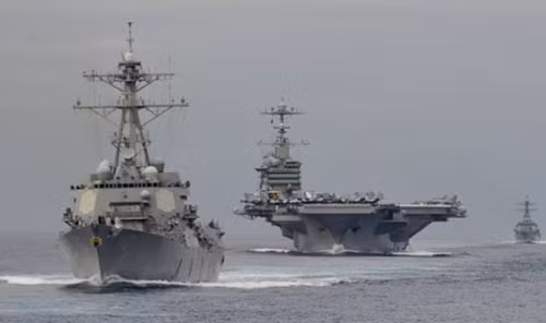 Tàu sân bay USS John C.Stennis và nhóm tàu tác chiến đang tuần tra trên Biển Đông. Ảnh: Atimes.