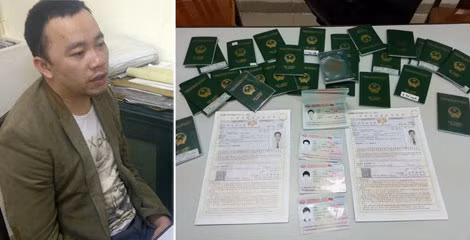 Chu Đình Huy và số giấy tờ, visa, thẻ cư trú giả hắn sử dụng để lừa đảo. Chu Đình Huy và số giấy tờ, visa, thẻ cư trú giả hắn sử dụng để lừa đảo.