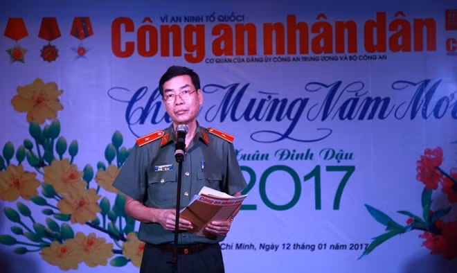 Thiếu tướng Phạm Văn Miên, Tổng Biên tập Báo CAND phát biểu tại buổi họp mặt. (Ảnh: Minh Đức)