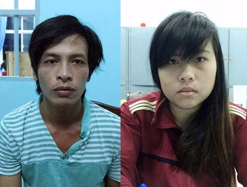 Phạm Quốc Vũ và Lê Thị Thúy Kiều tại cơ quan công an.
