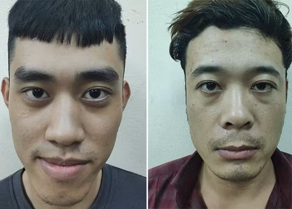 2 đối tượng Ngô Trung Hưng và Nguyễn Lương Đức tại cơ quan CSĐT Công an quận Sơn Trà.