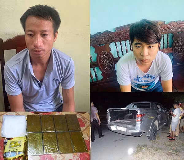 2 đối tượng Nguyễn Sỹ Tùng (trái), Trần Văn Hưng và các tang vật thu được
