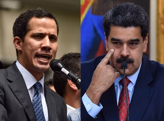 Tổng thống Nicolas Maduro và lãnh đạo phe đối lập Juan Guaido. Ảnh: Bloomberg