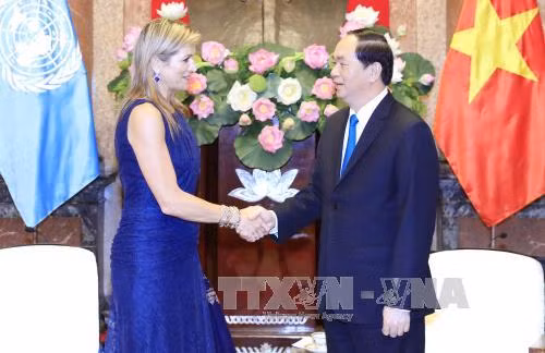 Chủ tịch nước Trần Đại Quang tiếp Hoàng hậu Vương quốc Hà Lan Máxima Zorreguieta Cerruti. Ảnh: TTXVN