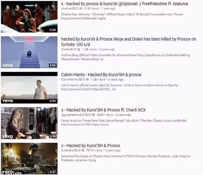 Nội dung các video bị hacker thay đổi.