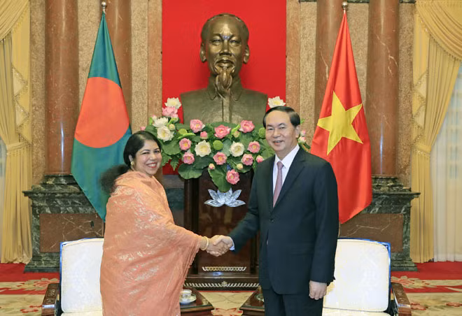 Chủ tịch nước Trần Đại Quang tiếp Chủ tịch Quốc hội Bangladesh Shirin Sharmin Chaudhury đang có chuyến thăm chính thức Việt Nam. Ảnh: TTXVN