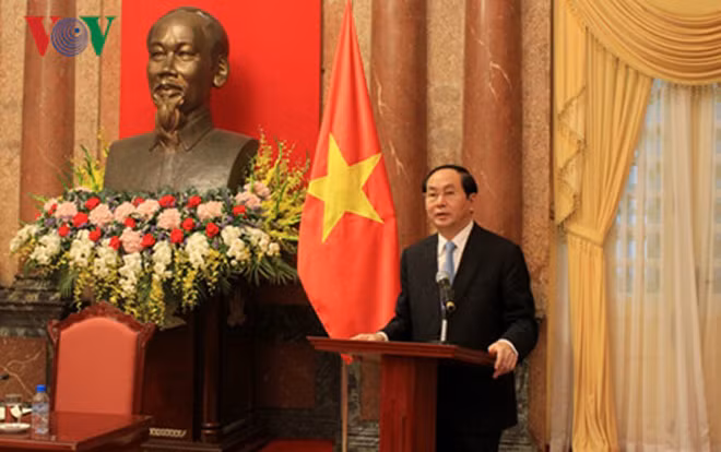 Chủ tịch nước Trần Đại Quang phát biểu tại buổi gặp mặt.