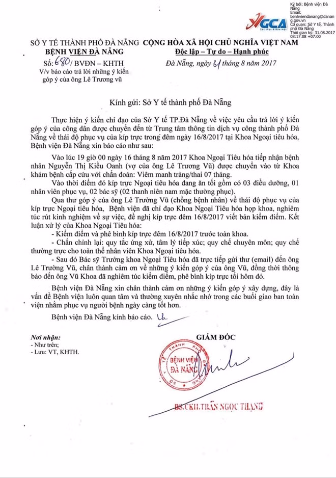 Báo cáo của Bệnh viện Đà Nẵng về sự việc kíp trực Khoa Ngoại tiêu hóa “làm phiền” bệnh nhân bị xử lý kỷ luật.