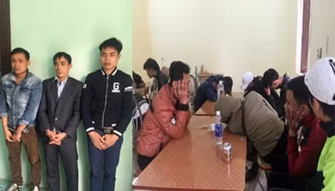 3 đối tượng (từ tái qua phải): Yên, Toản, Nhã và 17 người đi xuất cảnh trái phép.
