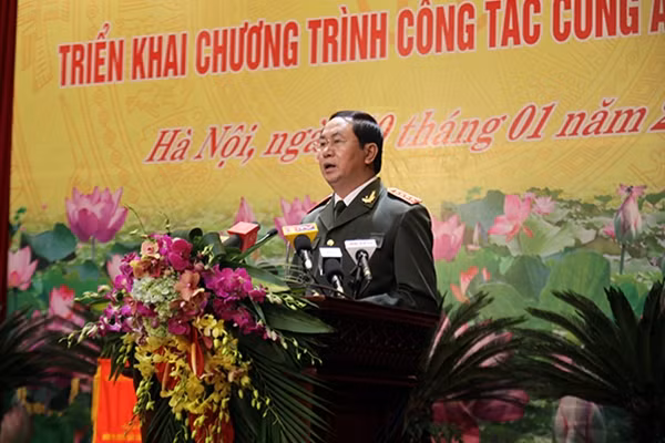 Đại tướng Trần Đại Quang, Ủy viên Bộ Chính trị, Bí thư Đảng ủy Công an Trung ương, Bộ trưởng Bộ Công an phát biểu chỉ đạo tại Hội nghị.