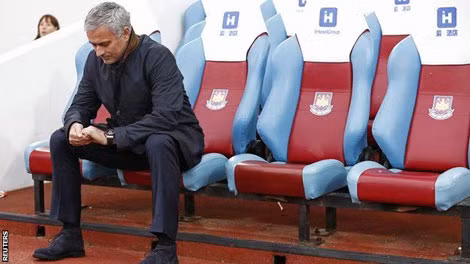 Jose Mourinho phải theo dõi hiệp 2 trận đấu Chelsea gặp West Ham trên khán đài (Ảnh BBC).