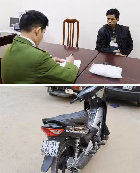 Đối tượng Mè Văn Tuyển cùng tang vật tại CQĐT.