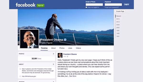 Ảnh chụp tài khoản của Tổng thống Mỹ Barack Obama trên mạng xã hội Facebook.