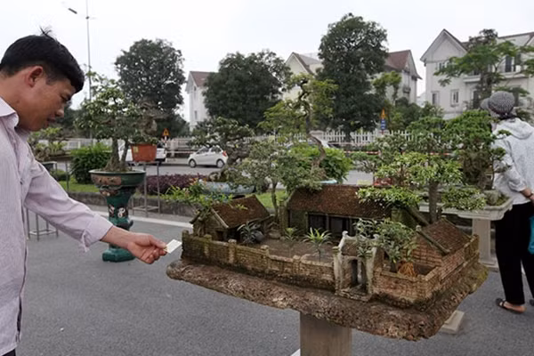 Tiểu cảnh nhà cổ được thiết kế như thật của nghệ nhân Nguyễn Duy Hùng là một trong những tác phẩm khiến cho người xem trầm trồ thán phục vì vẻ đẹp duy mỹ hoàn hảo.