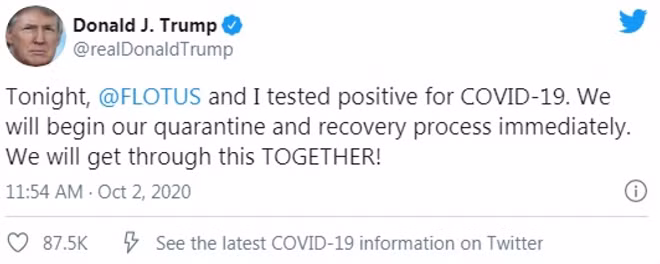 Ông Trump thông báo nhiễm COVID-19.