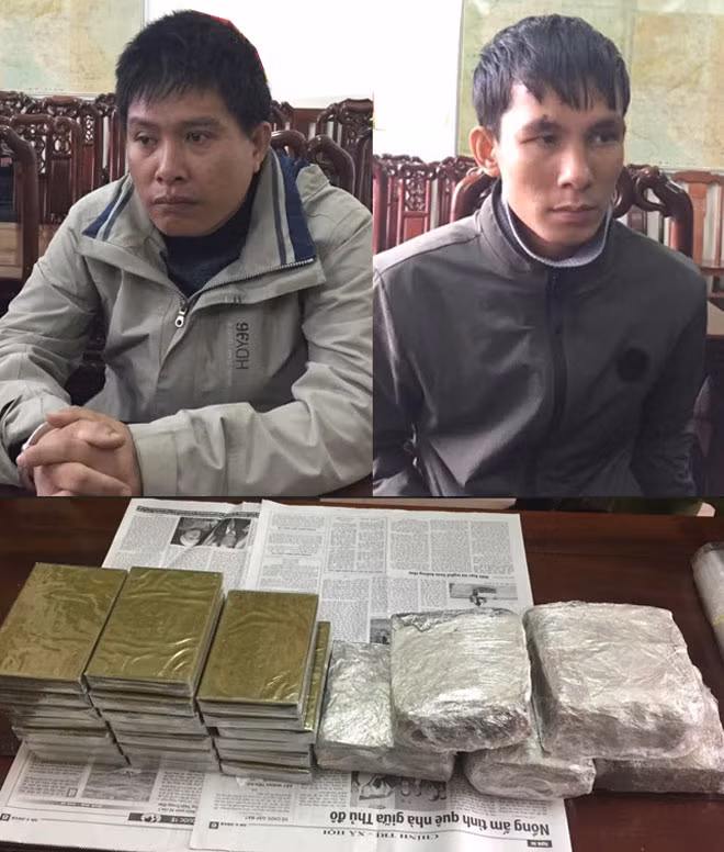 Đối tượng Nguyễn Văn Đông và Nguyễn Hữu Trinh cùng 20 bánh heroin và 5 kg ma túy đá